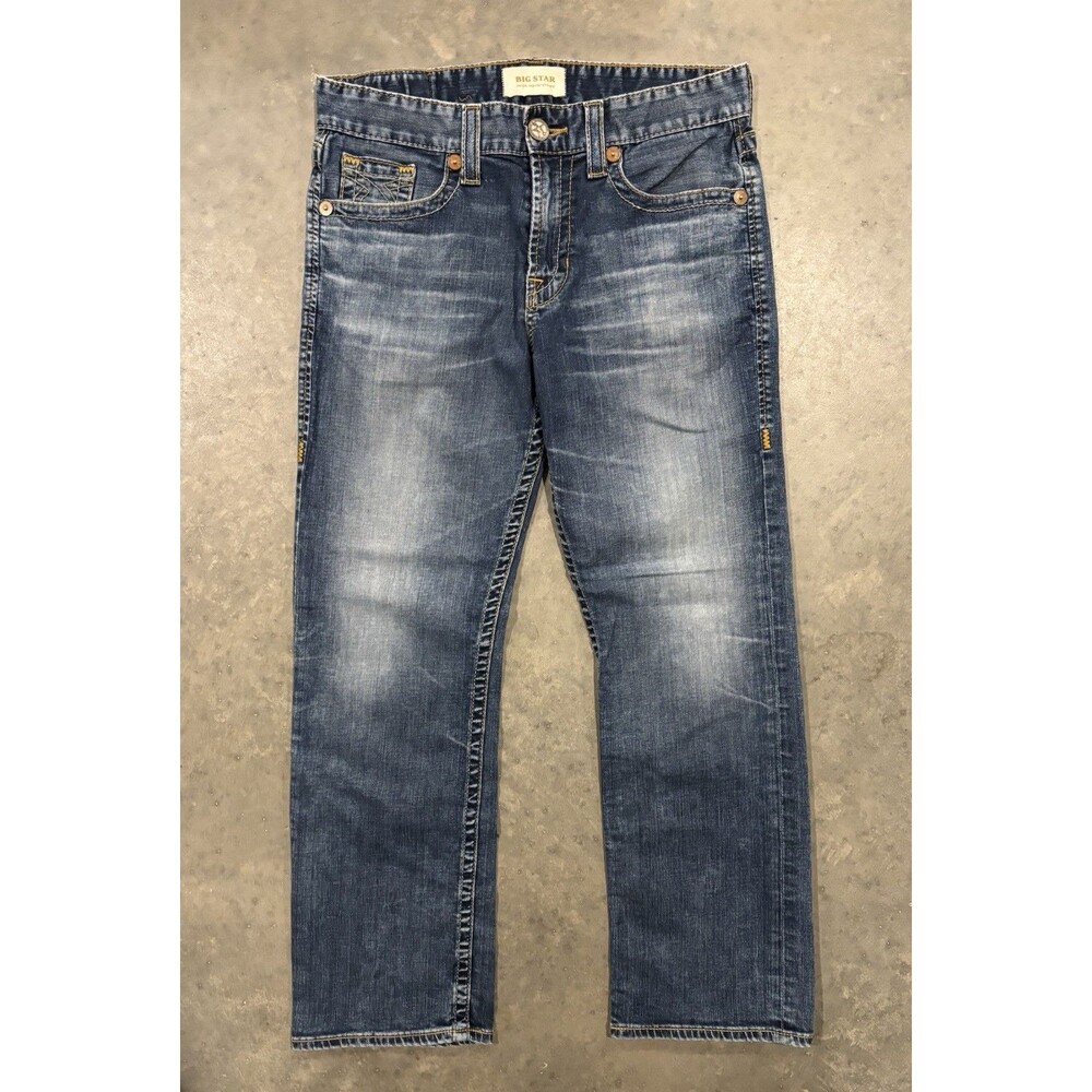 Big Star Jeans 32R Mens 32x29 Blue Denim Buckle Straight Western Rodeo Cowboy
